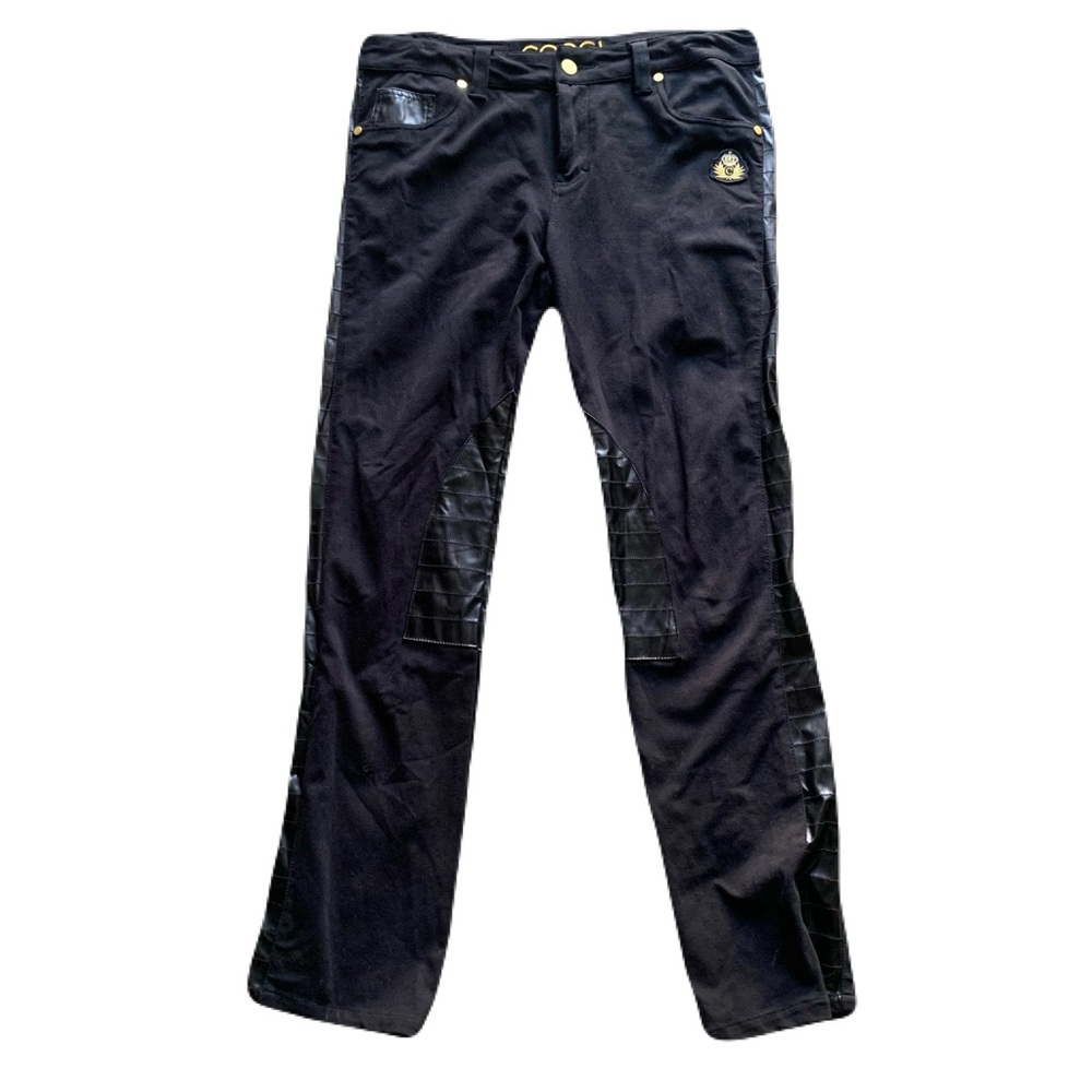 NWT COOGI Black Faux Leather Trim Juniors 13/14 Straight Goth Punk Moto Pants